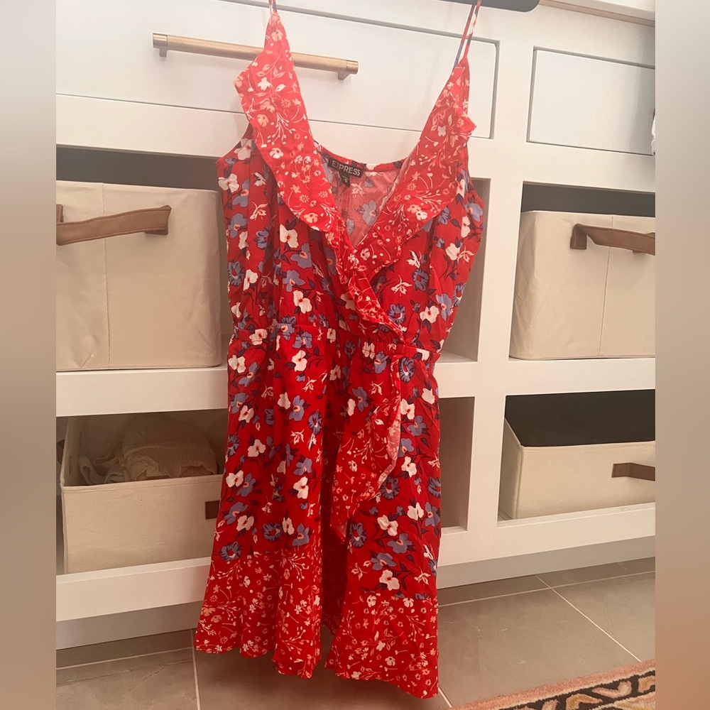 Express Spaghetti Strap Red Floral Mini Dress Size M